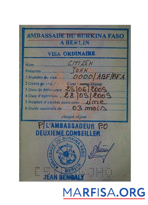 Realistic Burkina Faso stamp visa example